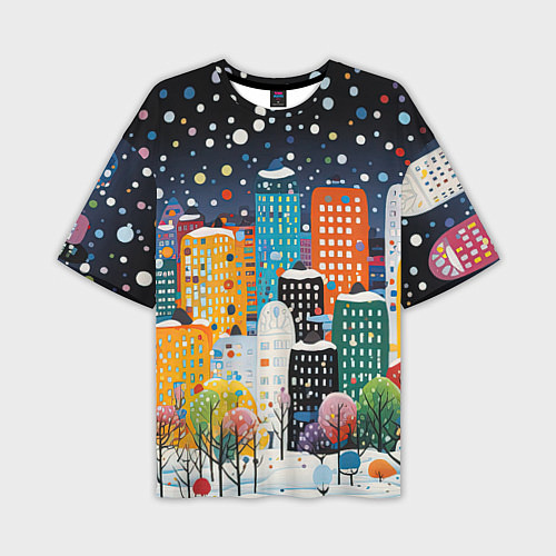 Мужская футболка оверсайз Новогодний ночной город / 3D-принт – фото 1