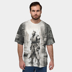 Футболка оверсайз мужская Одинокий робот под дождём, цвет: 3D-принт — фото 2