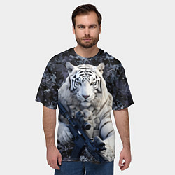 Футболка оверсайз мужская Белый тигр солдат, цвет: 3D-принт — фото 2