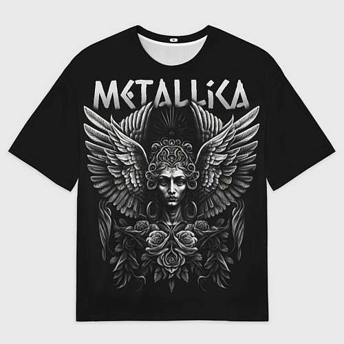 Мужская футболка оверсайз Металлика на фоне ангела / 3D-принт – фото 1