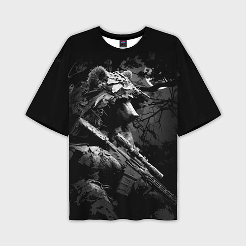 Мужская футболка оверсайз Медведь ночной снайпер / 3D-принт – фото 1