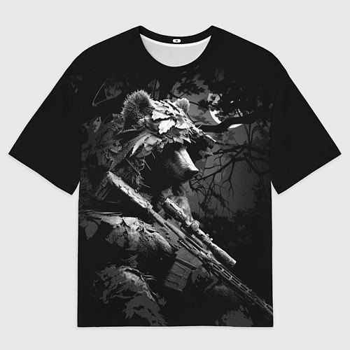 Мужская футболка оверсайз Медведь ночной снайпер / 3D-принт – фото 1