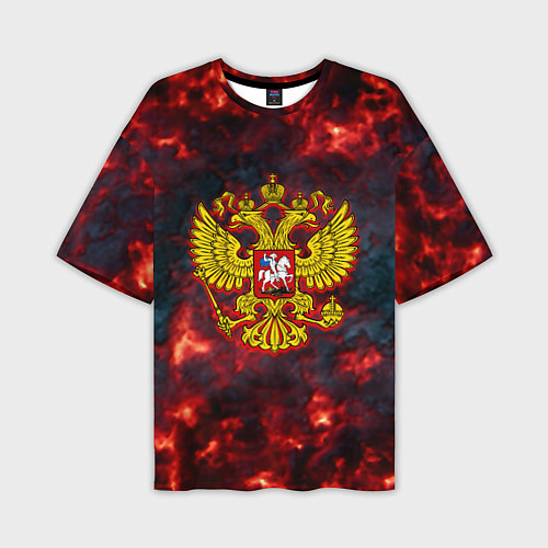 Мужская футболка оверсайз Герб РФ лава огненный герб / 3D-принт – фото 1
