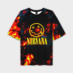 Футболка оверсайз мужская Nirvana rock огненное лого лава, цвет: 3D-принт