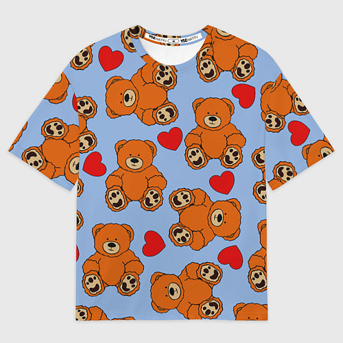 Мужская футболка оверсайз Мишки и сердца на голубом фоне / 3D-принт – фото 1