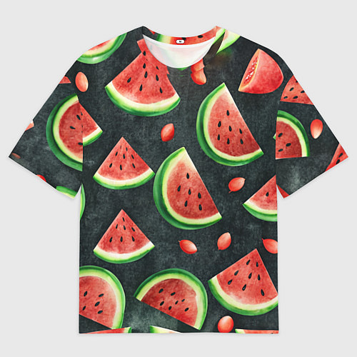 Мужская футболка оверсайз Паттерн красные дольки арбуза / 3D-принт – фото 1