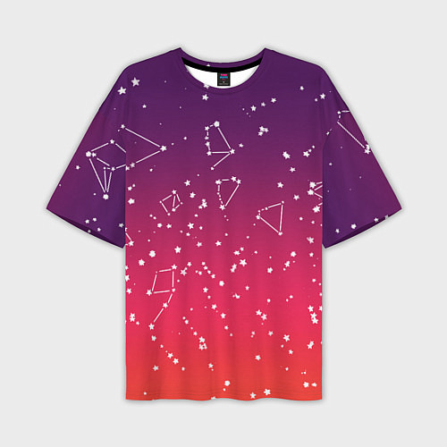 Мужская футболка оверсайз Созвездия в розовом небе / 3D-принт – фото 1