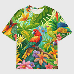 Мужская футболка оверсайз Попугаи - экзотические птицы