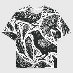 Мужская футболка оверсайз Черные вороны руны паттерн