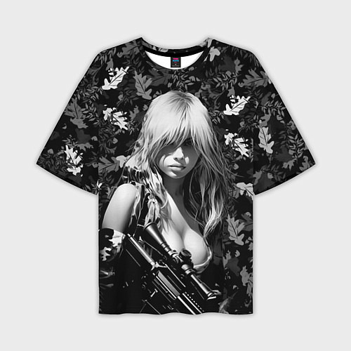 Мужская футболка оверсайз Блондинка с винтовкой / 3D-принт – фото 1