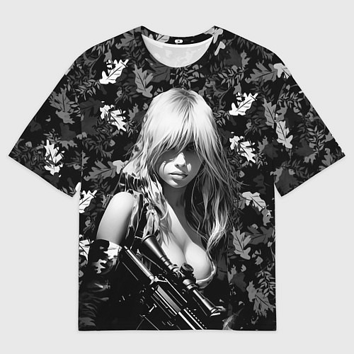 Мужская футболка оверсайз Блондинка с винтовкой / 3D-принт – фото 1