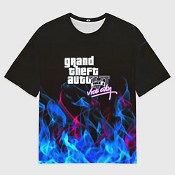 Футболка оверсайз мужская GTA неоновый огонь вайсити, цвет: 3D-принт