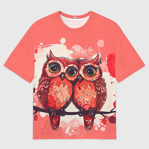 Мужская футболка оверсайз Влюбленные совушки / 3D-принт – фото 1