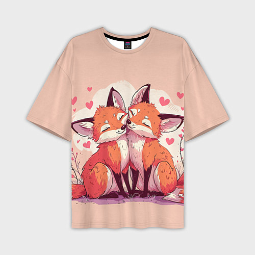 Мужская футболка оверсайз Влюбленные рыжие лисички / 3D-принт – фото 1