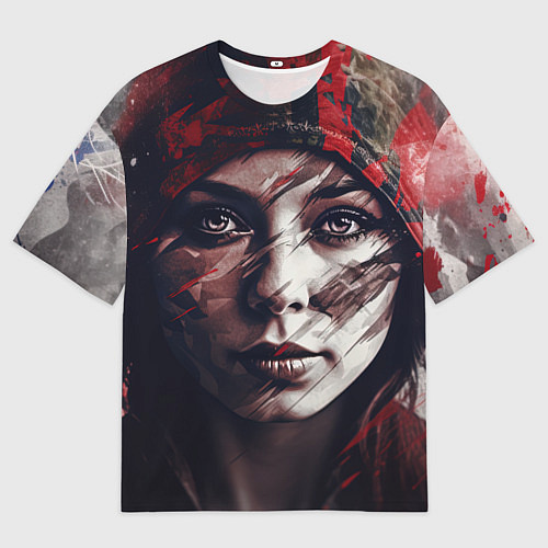 Мужская футболка оверсайз Русская девушка в камуфляже / 3D-принт – фото 1