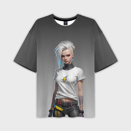 Мужская футболка оверсайз Блондинка в белой футболке Cyberpunk 2077 / 3D-принт – фото 1