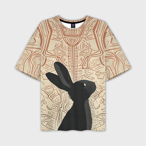 Мужская футболка оверсайз Чёрный кролик с узорами / 3D-принт – фото 1