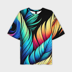 Мужская футболка оверсайз Color feathers - neon