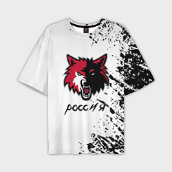 Футболка оверсайз мужская Волк Россия краски, цвет: 3D-принт