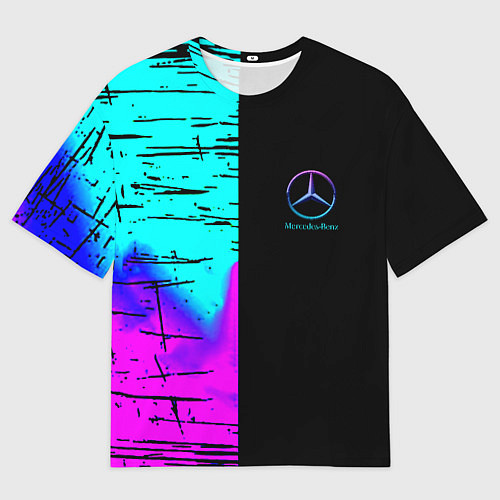 Мужская футболка оверсайз Mercedes benz неон текстура / 3D-принт – фото 1