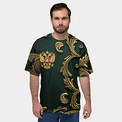 Футболка оверсайз мужская Золотой герб России на темном зеленом фоне лепнина, цвет: 3D-принт — фото 2