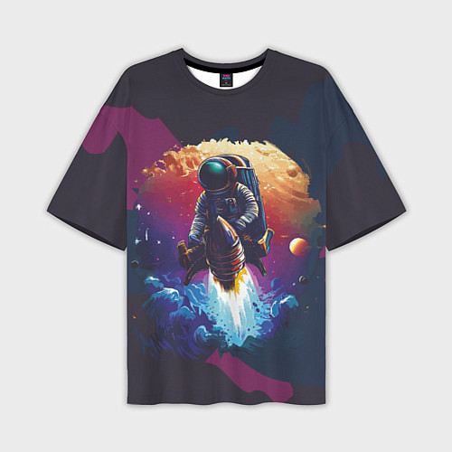 Мужская футболка оверсайз Космонавт на ракете в галактике / 3D-принт – фото 1