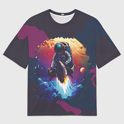Мужская футболка оверсайз Космонавт на ракете в галактике