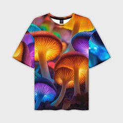 Мужская футболка оверсайз Неоновые светящиеся грибы