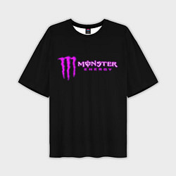Мужская футболка оверсайз Monster energy фиолетовый логотип