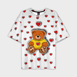 Мужская футболка оверсайз Стикер наклейка мишка и сердце объемный рисунок