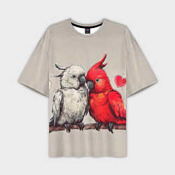 Мужская футболка оверсайз Влюбленные попугаи 14 февраля