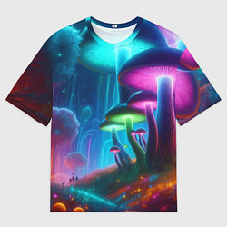 Мужская футболка оверсайз Планета цветных неоновых грибов