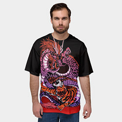 Футболка оверсайз мужская Дракон и тигр в год дракона, цвет: 3D-принт — фото 2