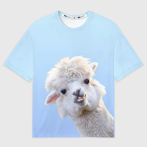 Мужская футболка оверсайз Голова белой ламы / 3D-принт – фото 1