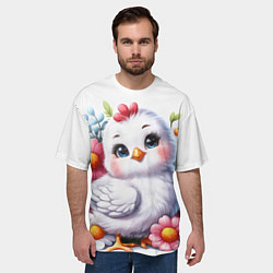 Футболка оверсайз мужская Мультяшная курица с цветами акварелью, цвет: 3D-принт — фото 2