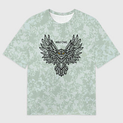 Мужская футболка оверсайз Полёт совы серо-зелёный