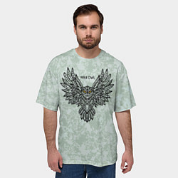 Футболка оверсайз мужская Полёт совы серо-зелёный, цвет: 3D-принт — фото 2