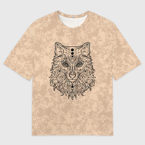 Мужская футболка оверсайз Волчица тёмо-бежевый / 3D-принт – фото 1