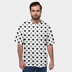 Футболка оверсайз мужская Черно-белые сердечки, цвет: 3D-принт — фото 2