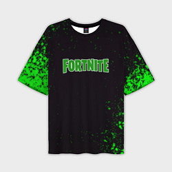 Футболка оверсайз мужская Fortnite зеленый краски лого, цвет: 3D-принт