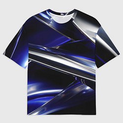 Футболка оверсайз мужская Синие и серебреные абстрактные полосы, цвет: 3D-принт