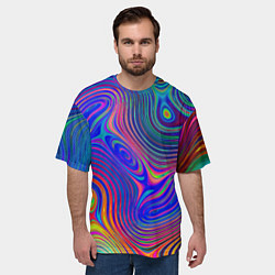Футболка оверсайз мужская Яркая абстракция волнистых линий, цвет: 3D-принт — фото 2