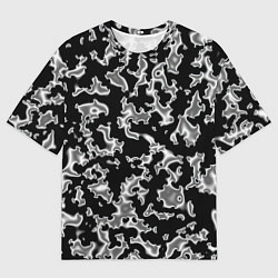 Футболка оверсайз мужская Капли жидкого металла - камуфляж на чёрном, цвет: 3D-принт