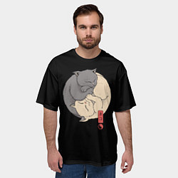 Футболка оверсайз мужская Кошки - инь и ян, цвет: 3D-принт — фото 2