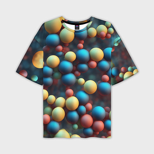 Мужская футболка оверсайз Разноцветные шарики молекул / 3D-принт – фото 1