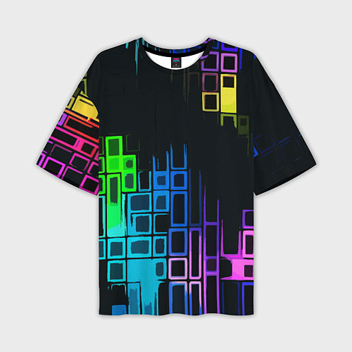 Мужская футболка оверсайз Разноцветные прямоугольники на чёрном фоне / 3D-принт – фото 1