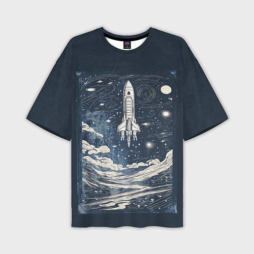 Мужская футболка оверсайз Винтажный постер космос титан ракета / 3D-принт – фото 1