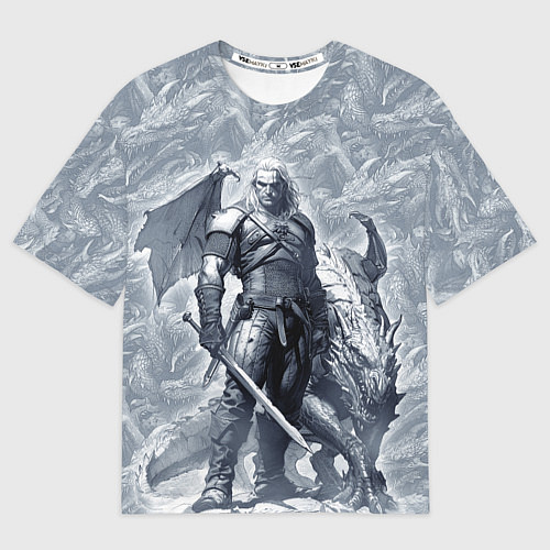 Мужская футболка оверсайз The Witcher and dragon - hand drawn style / 3D-принт – фото 1