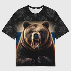 Футболка оверсайз мужская Агрессивный медведь России патриот, цвет: 3D-принт