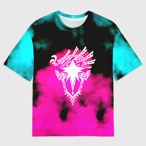 Мужская футболка оверсайз Монстр хантер неоновые фон / 3D-принт – фото 1